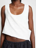 Detail image of model wearing Viscose Knit Top in white