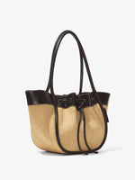 Side image of Raffia Large Ruched Tote in BLACK/SAND