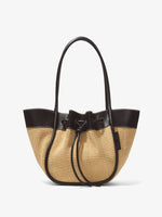 Front image of Raffia Large Ruched Tote in BLACK/SAND