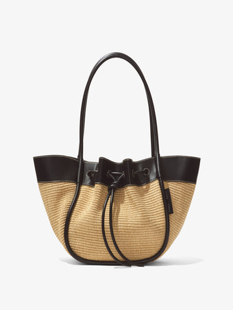 Front image of Raffia Large Ruched Tote in BLACK/SAND