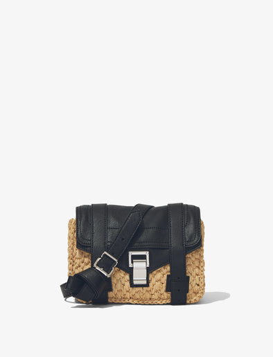 Front image of Raffia PS1 Mini Crossbody Bag in BLACK/SAND