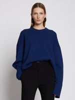 Front cropped image of model wearing Eco Cashmere Oversized Sweater in COBALT