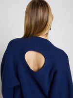 Detail image of model wearing Eco Cashmere Oversized Sweater in COBALT