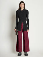 Front image of model wearing Cotton Twill Culotte in plum