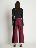 Back image of model wearing Cotton Twill Culotte in plum