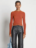 Cropped front image of model wearing Cropped Turtleneck Chenille Sweater in rose