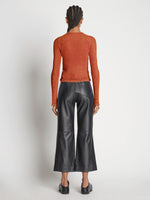 Back image of model wearing Cropped Turtleneck Chenille Sweater in rose