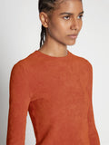 Detail image of model wearing Cropped Turtleneck Chenille Sweater in rose