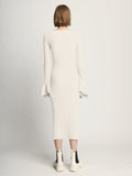 Back image of model wearing Fluted Rib Knit Dress in ivory