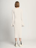 Back image of model wearing Fluted Rib Knit Dress in ivory