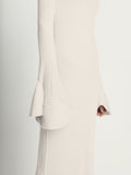Detail image of model wearing Fluted Rib Knit Dress in ivory