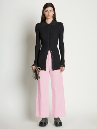 Front image of model wearing Cotton Twill Culotte in pink