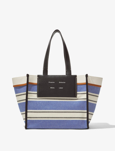 Front image of Large Morris Stripe Canvas Tote in BLACK/WHITE/COBALT