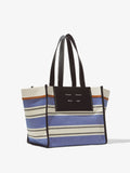 Side image of Large Morris Stripe Canvas Tote in BLACK/WHITE/COBALT