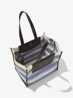 Interior image of Large Morris Stripe Canvas Tote in BLACK/WHITE/COBALT