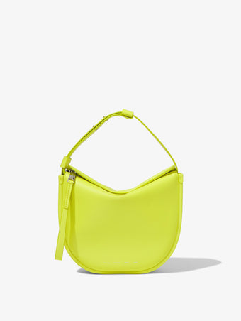 Front image of Medium Baxter Leather Bag in LIME with straps shortened