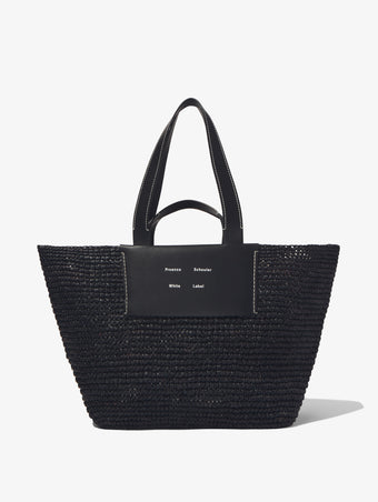 Front image of Large Morris Raffia Tote in BLACK