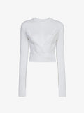 Still life image of Ribbed Cotton Wrap Sweater in OFF WHITE with straps tied around waist