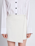 Detail image of model wearing Tweed Wrap Skirt in OFF WHITE