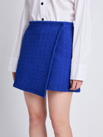 Detail image of model wearing Tweed Wrap Skirt in ROYAL BLUE