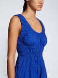 Detail image of model wearing Poplin Gathered Dress in ROYAL BLUE