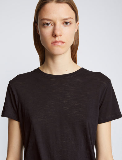 Detail image of model wearing Short Sleeve T-Shirt in BLACK