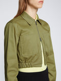 Detail image of model wearing Cotton Twill Bomber Jacket in KHAKI GREEN
