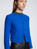 Detail image of model wearing Tweed Cropped Jacket in ROYAL BLUE