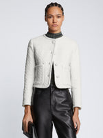 Front cropped image of model wearing Tweed Cropped Jacket in OFF WHITE