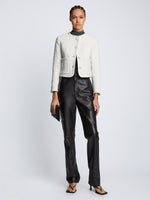 Front full length image of model wearing Tweed Cropped Jacket in OFF WHITE