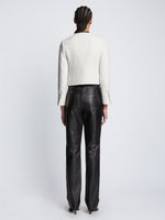 Back full length image of model wearing Tweed Cropped Jacket in OFF WHITE