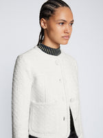 Detail image of model wearing Tweed Cropped Jacket in OFF WHITE