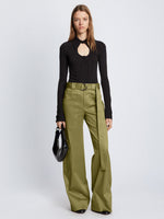 Front full length image of model wearing Cotton Twill Cargo Pants in KHAKI GREEN