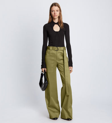 Front full length image of model wearing Cotton Twill Cargo Pants in KHAKI GREEN