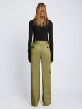 Back full length image of model wearing Cotton Twill Cargo Pants in KHAKI GREEN