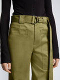 Detail image of model wearing Cotton Twill Cargo Pants in KHAKI GREEN