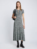 Front full length image of model wearing Slinky Jersey Keyhole Dress in BLACK/WHITE/JADE with keyhole fastened