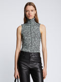 Front cropped image of model wearing Slinky Jersey Turtleneck Top in BLACK/WHITE/JADE