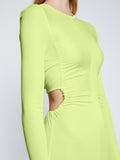 Detail image of model wearing Long Sleeve Jersey Open Back Dress in LIME