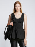 Front cropped image of model wearing Poplin Gathered Tank Top in BLACK
