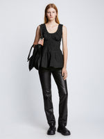 Front full length image of model wearing Poplin Gathered Tank Top in BLACK