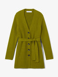Still Life image of Ribbed Cotton Relaxed Cardigan in LEAF with belt tied in front