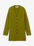 Still Life image of Ribbed Cotton Relaxed Cardigan in LEAF with belt removed