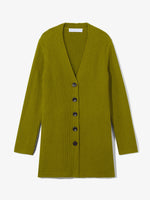 Still Life image of Ribbed Cotton Relaxed Cardigan in LEAF with belt removed
