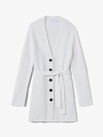 Still Life image of Ribbed Cotton Relaxed Cardigan in OFF WHITE with belt tied in front
