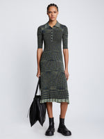Front full length image of model wearing Space Dye Rib Knit Polo Dress in NAVY/LIME/BLACK