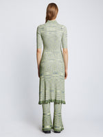 Back full length image of model wearing Space Dye Rib Knit Polo Dress in NAVY/LIME/WHITE