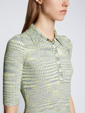 Detail image of model wearing Space Dye Rib Knit Polo Dress in NAVY/LIME/WHITE