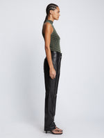Side full length image of model wearing Space Dye Rib Knit Tank Top in NAVY/LIME/BLACK