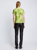 Back full length image of model wearing Tie Dye T-Shirt in GREEN/CITRON
